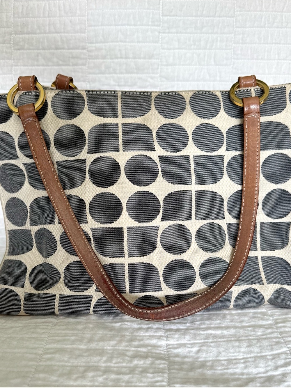 Vintage Kate Spade New York Made in Italy Geometric Jacquard Leather Tote Bag